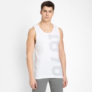 Super Combed Cotton Rich Graphic Printed Tank Top- White